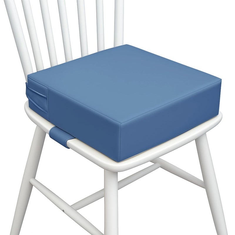 AAAini Toddler Booster Seat for Dining Table – PU Washable Cushion with Double Safe Straps, Non-Slip Bottom, Portable Travel Booster Seat for Toddlers (Blue) - Image 1